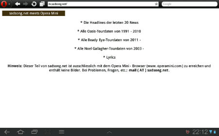 sadsong.net meets Opera Mini auf einem Samsung Galaxy Tab 10.1 sadsong.net meets Opera Mini auf einem Samsung Galaxy Tab 10.1